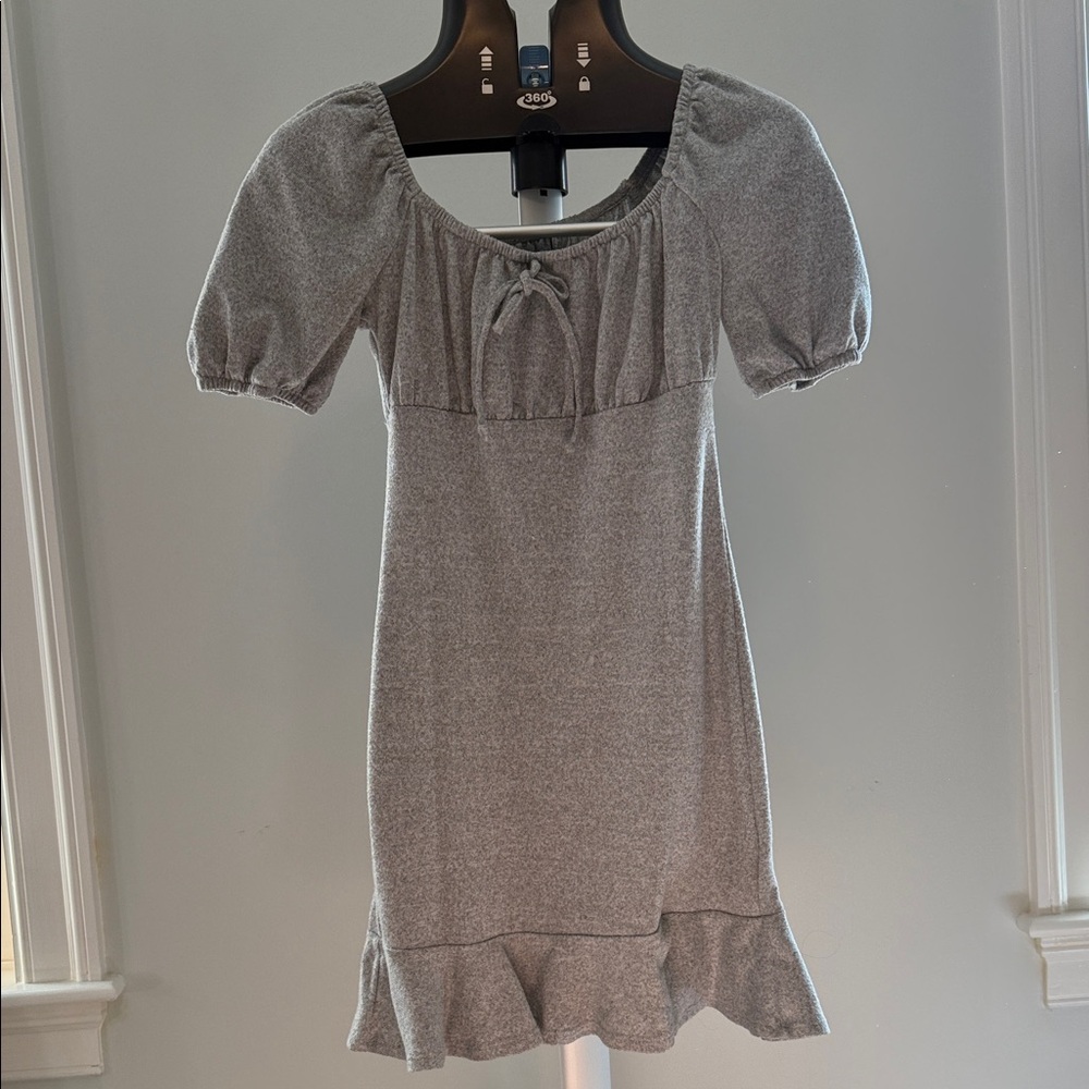 Babydoll Gray Mini Dress with Ruffle Hem